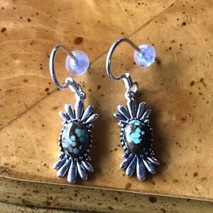 Royston Blue Horizon Turquoise Sterling Silver Feather Earrings